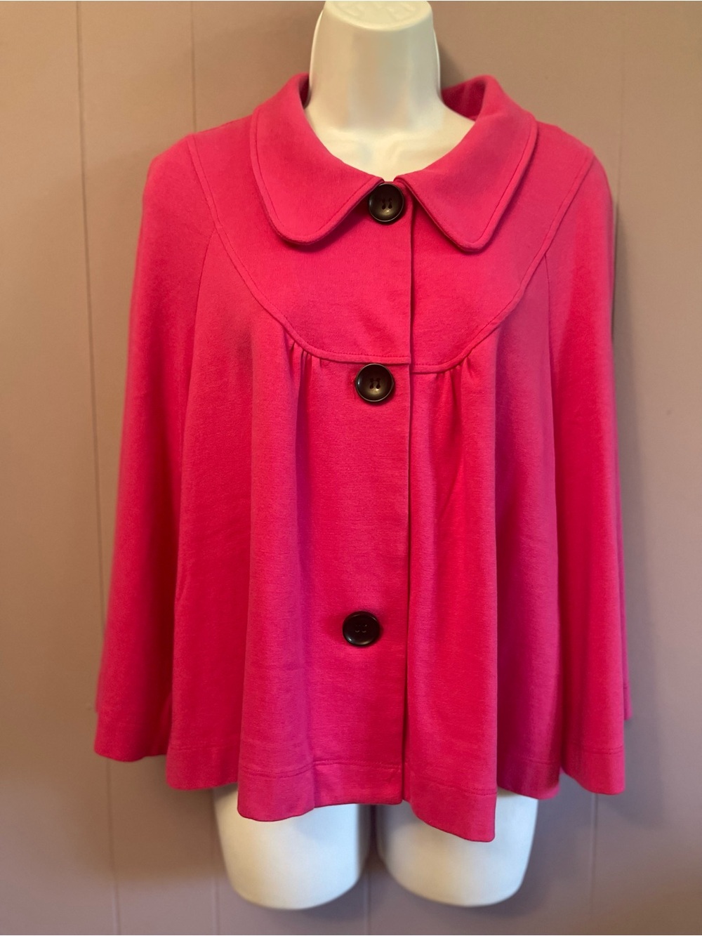 Notations Hot Pink Button-Front Cape Sweater 99%cotton